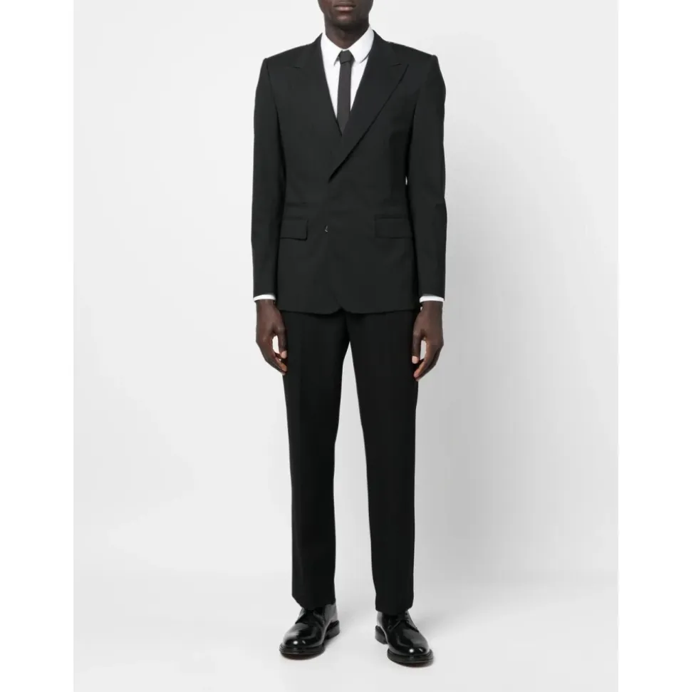 Blazer en Laine Noire avec Revers Pointus