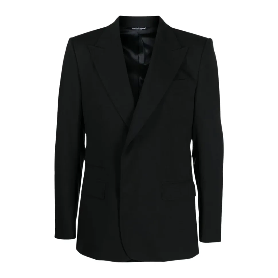 Blazer en Laine Noire avec Revers Pointus