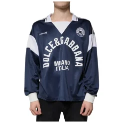 Bleu Blanc Milano Maillot à Manches Longues en Jersey