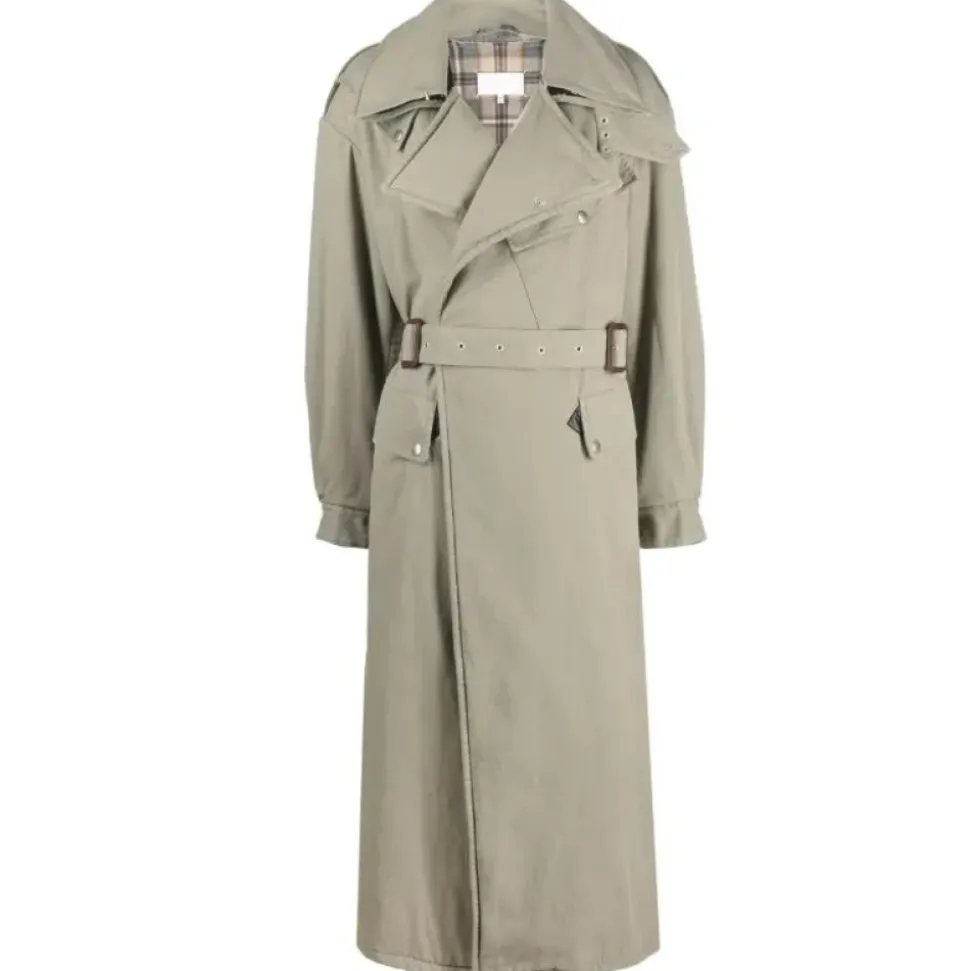 Buttoned Check Trench Coat