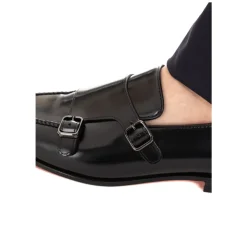 Chaussures à Double Boucle en Cuir Noir