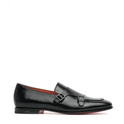 Chaussures à Double Boucle en Cuir Noir