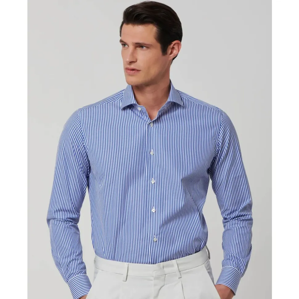 Chemise Coupe Tailleur en Popeline Rayée