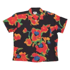 Chemise Noire à Fleurs Manches Courtes