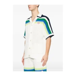 Chemise Tricotée à Manches Courtes Rayée