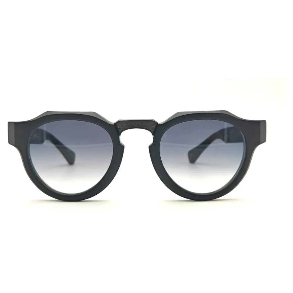 Élégantes Lunettes de Soleil Panto Noires Mat