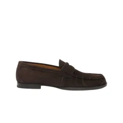 Mocassins Penny Marron en Daim Faits Main