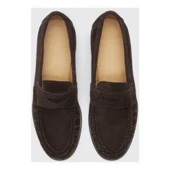 Mocassins Penny Marron en Daim Faits Main
