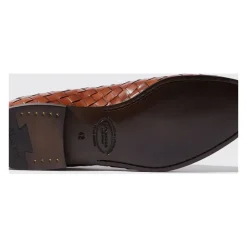Mocassins Tissés Main en Cuir Cognac