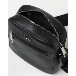 Sac bandoulière en cuir noir Boss