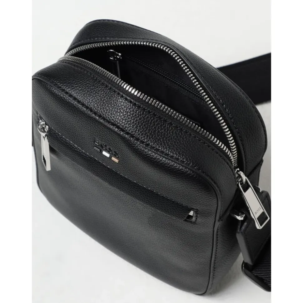 Sac bandoulière en cuir noir Boss