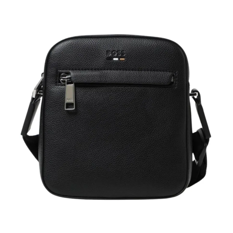 Sac bandoulière en cuir noir Boss