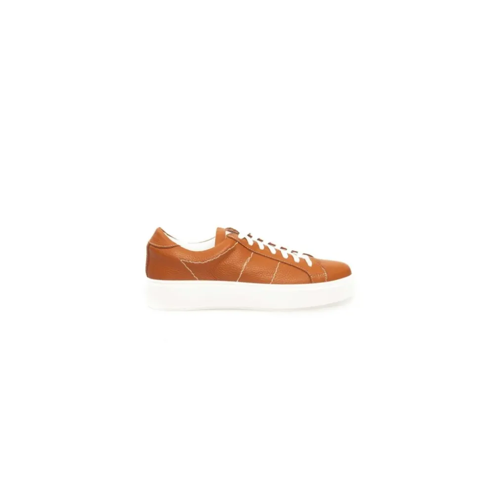 Sneakers en Cuir Orange avec Semelle en Caoutchouc