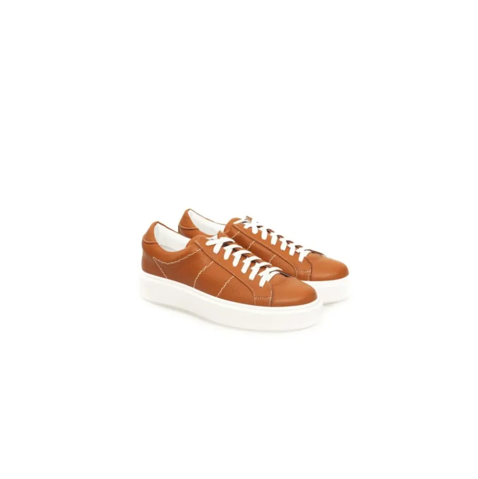 Sneakers en Cuir Orange avec Semelle en Caoutchouc