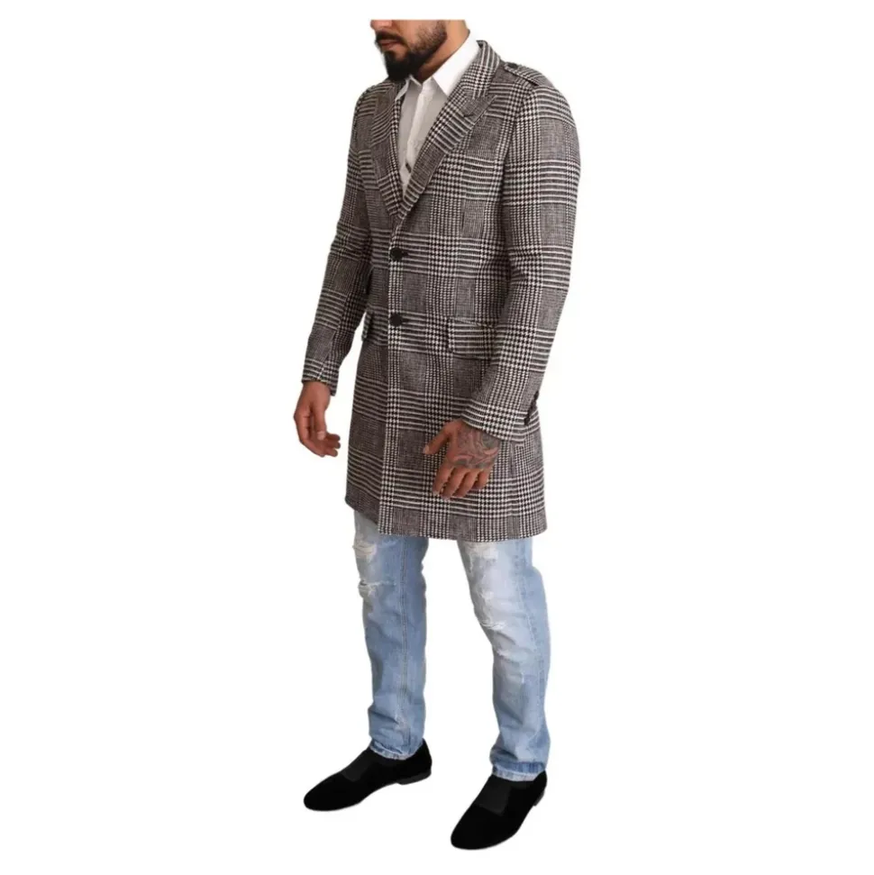 Trench-coat à carreaux gris avec poches