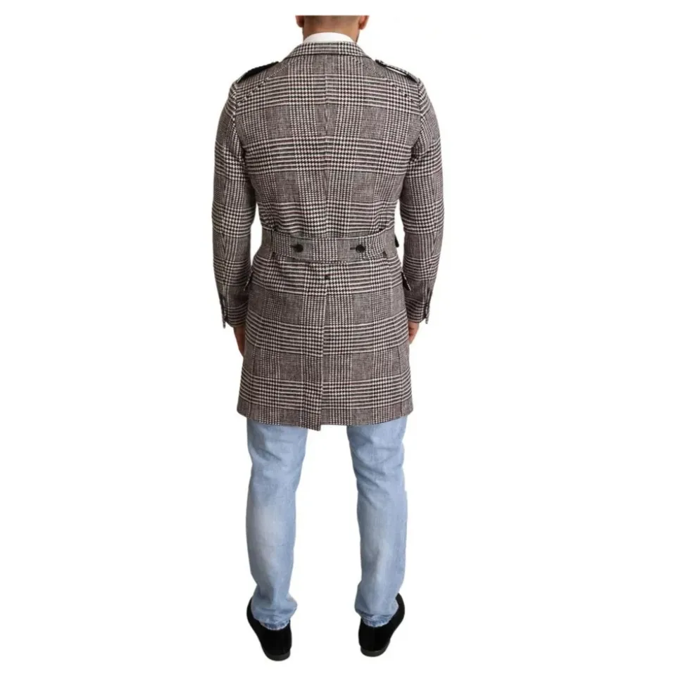 Trench-coat à carreaux gris avec poches