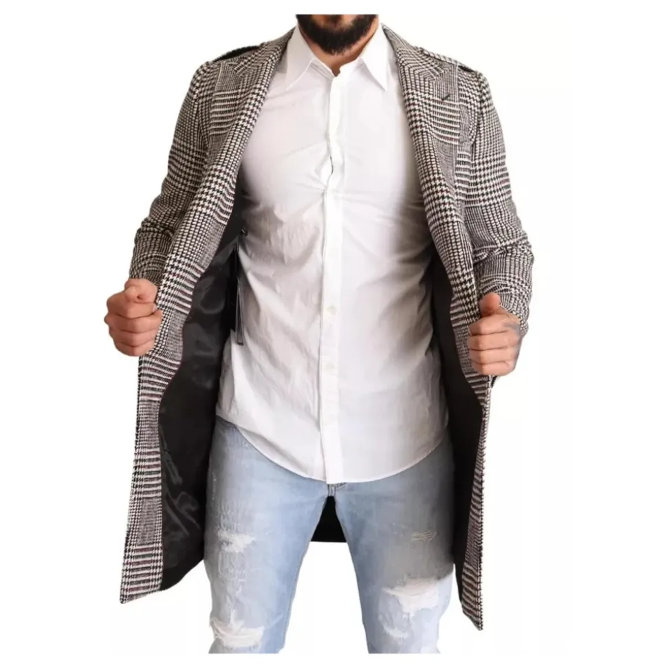 Trench-coat à carreaux gris avec poches