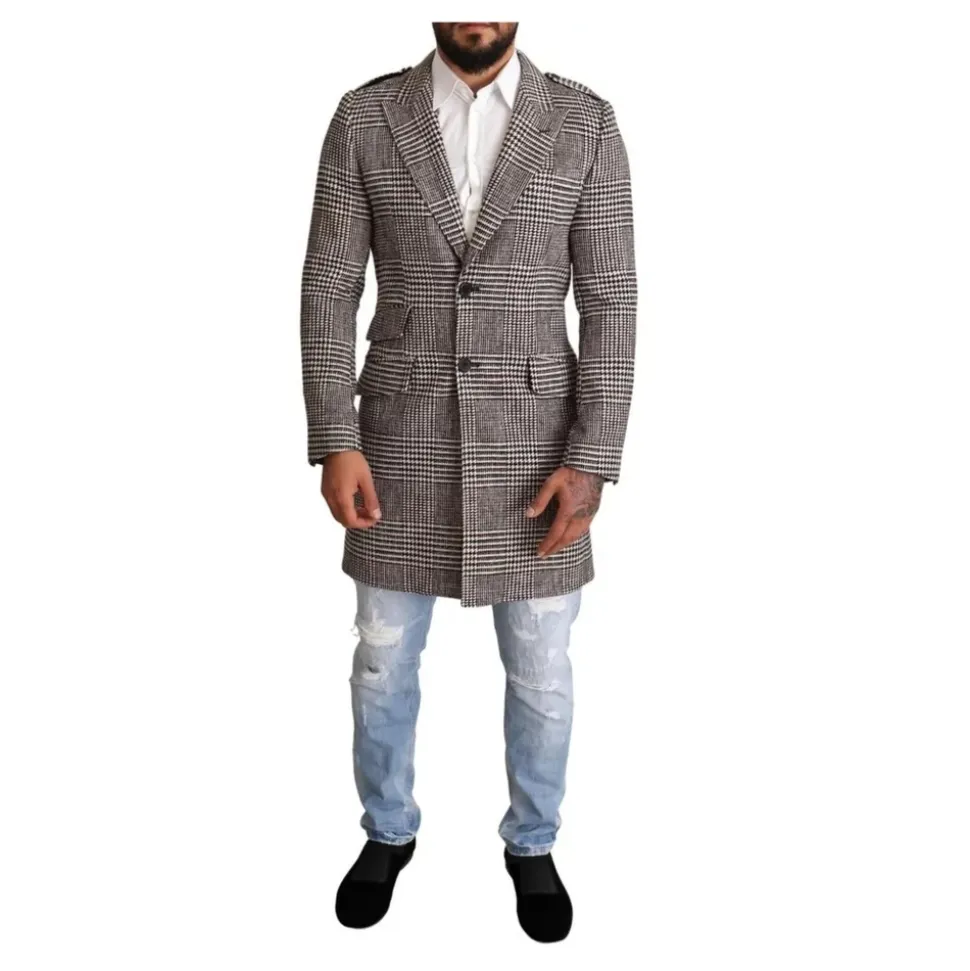 Trench-coat à carreaux gris avec poches