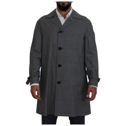 Trenchcoat Gris à Carreaux, Style Élégant