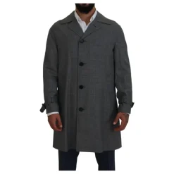 Trenchcoat Gris à Carreaux, Style Élégant