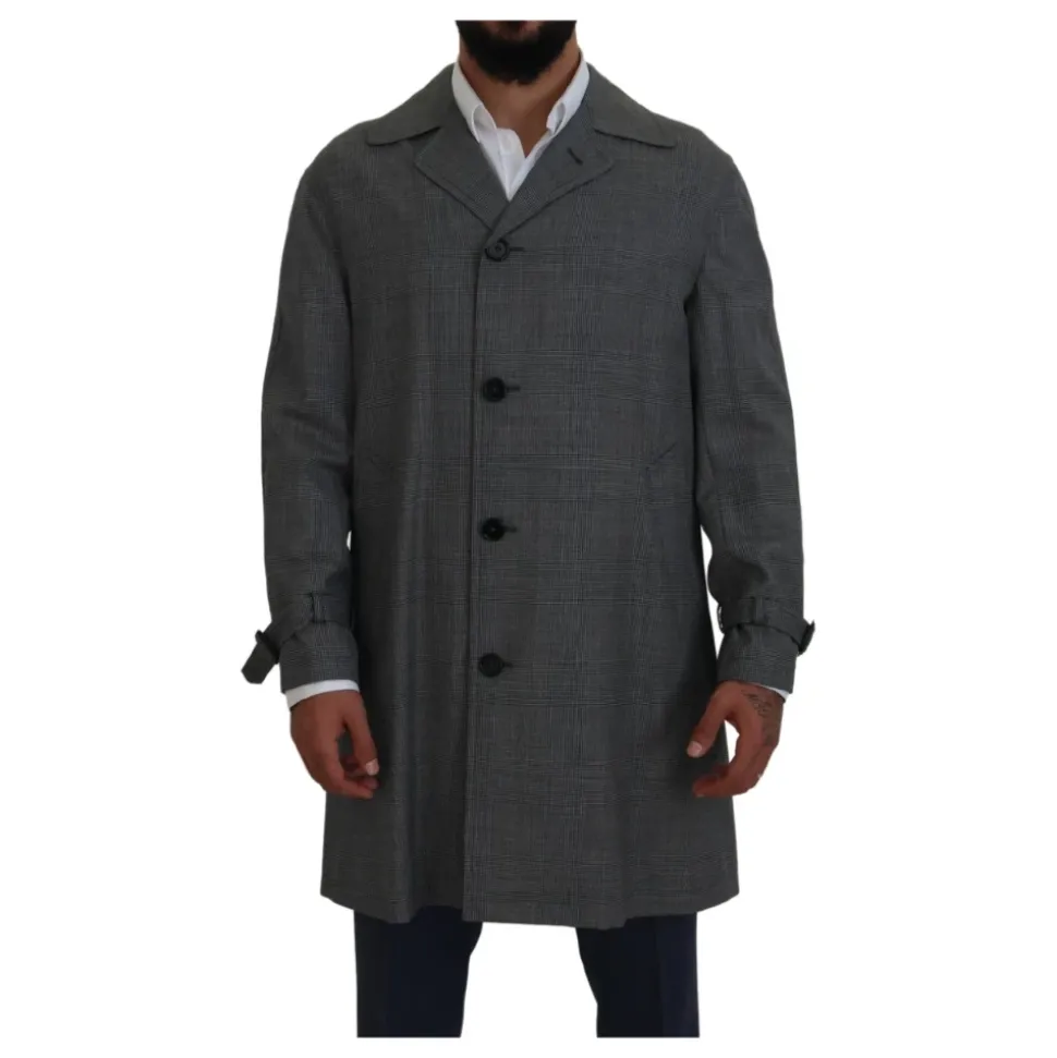 Trenchcoat Gris à Carreaux, Style Élégant