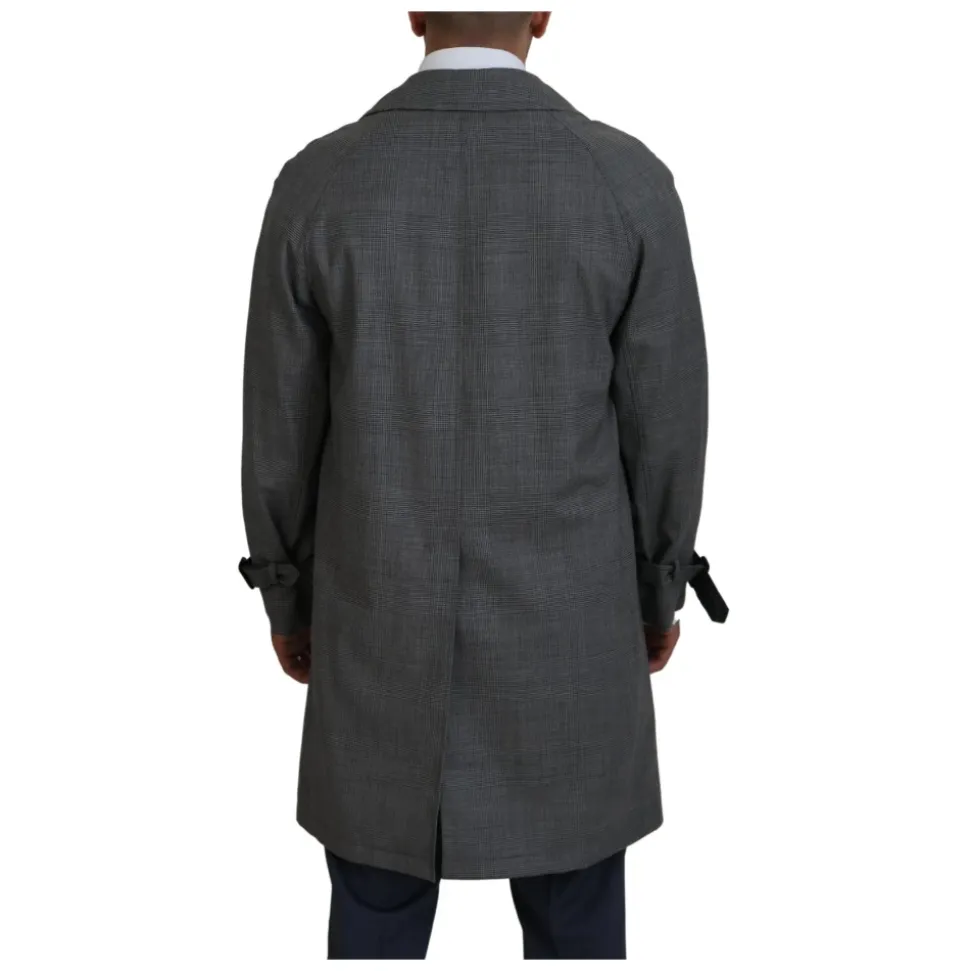 Trenchcoat Gris à Carreaux, Style Élégant