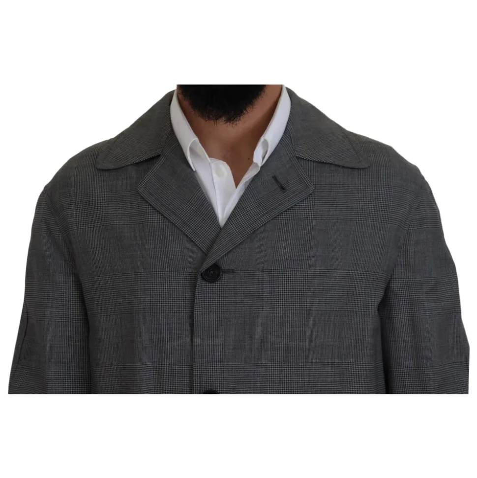 Trenchcoat Gris à Carreaux, Style Élégant