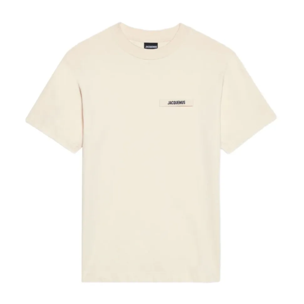 T-shirt Beige en Coton avec Patch Logo