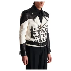 Veste biker en cuir imprimé T-shirt trompe-l'œil