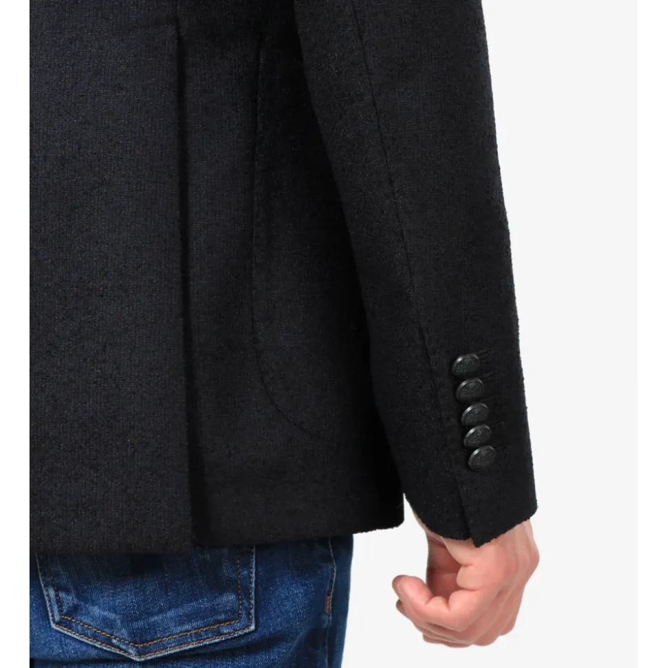Veste Bleue en Laine avec Revers Cranté