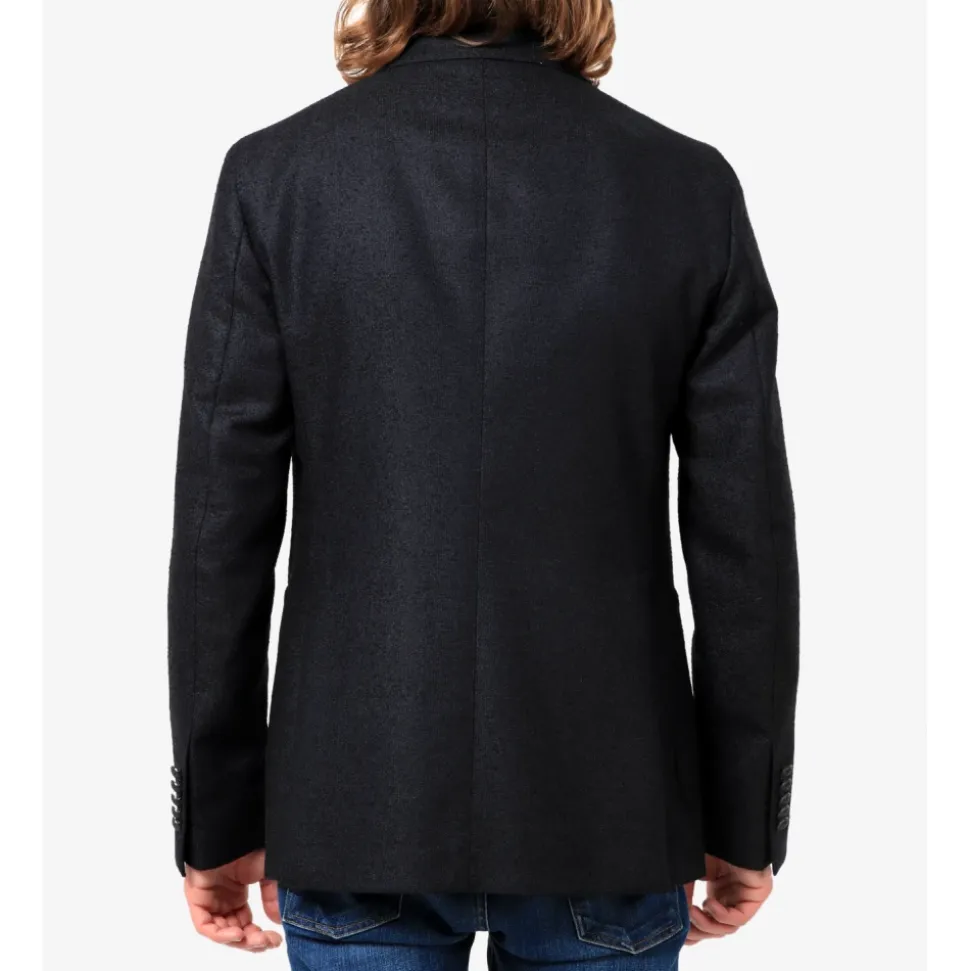 Veste Bleue en Laine avec Revers Cranté