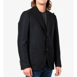 Veste Bleue en Laine avec Revers Cranté