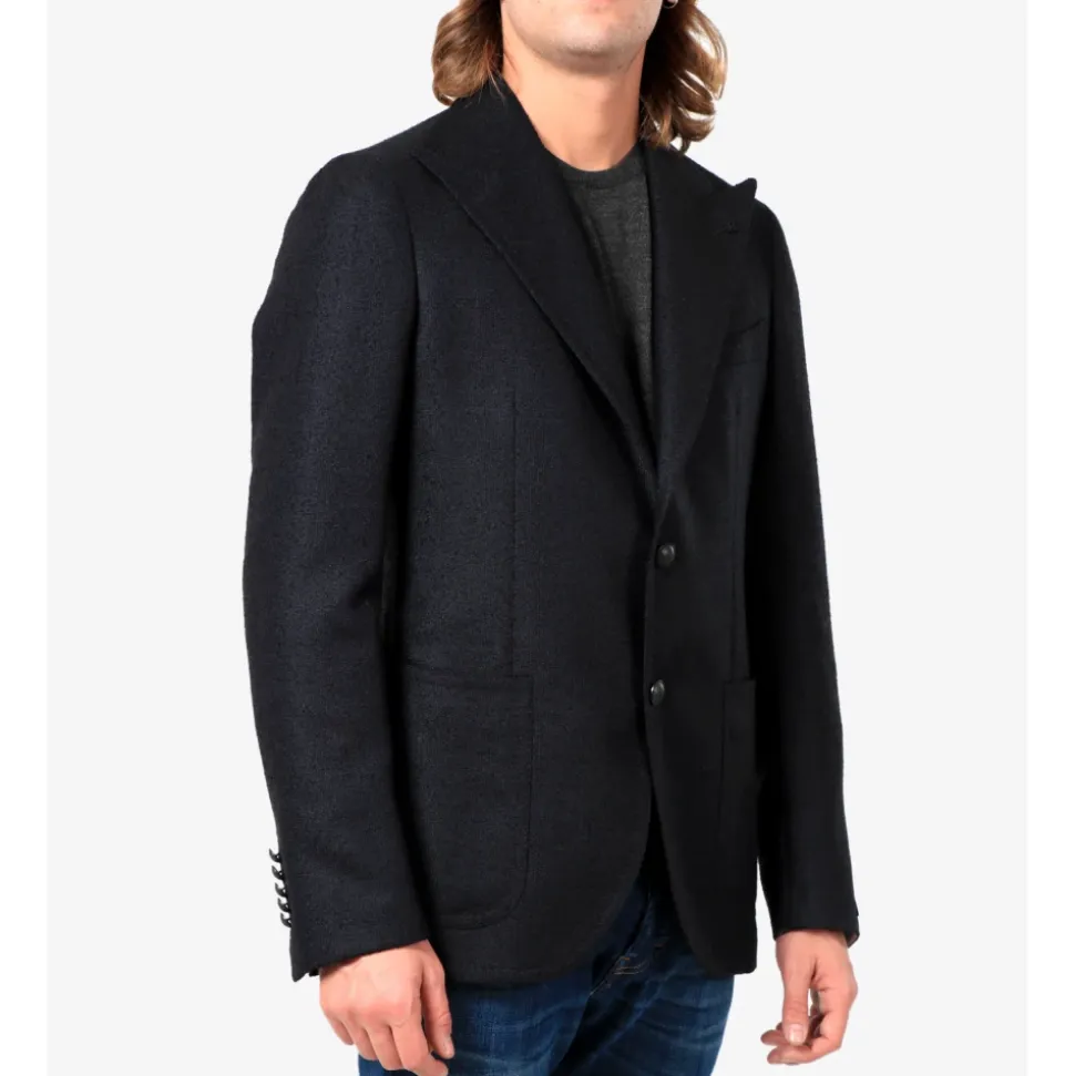 Veste Bleue en Laine avec Revers Cranté