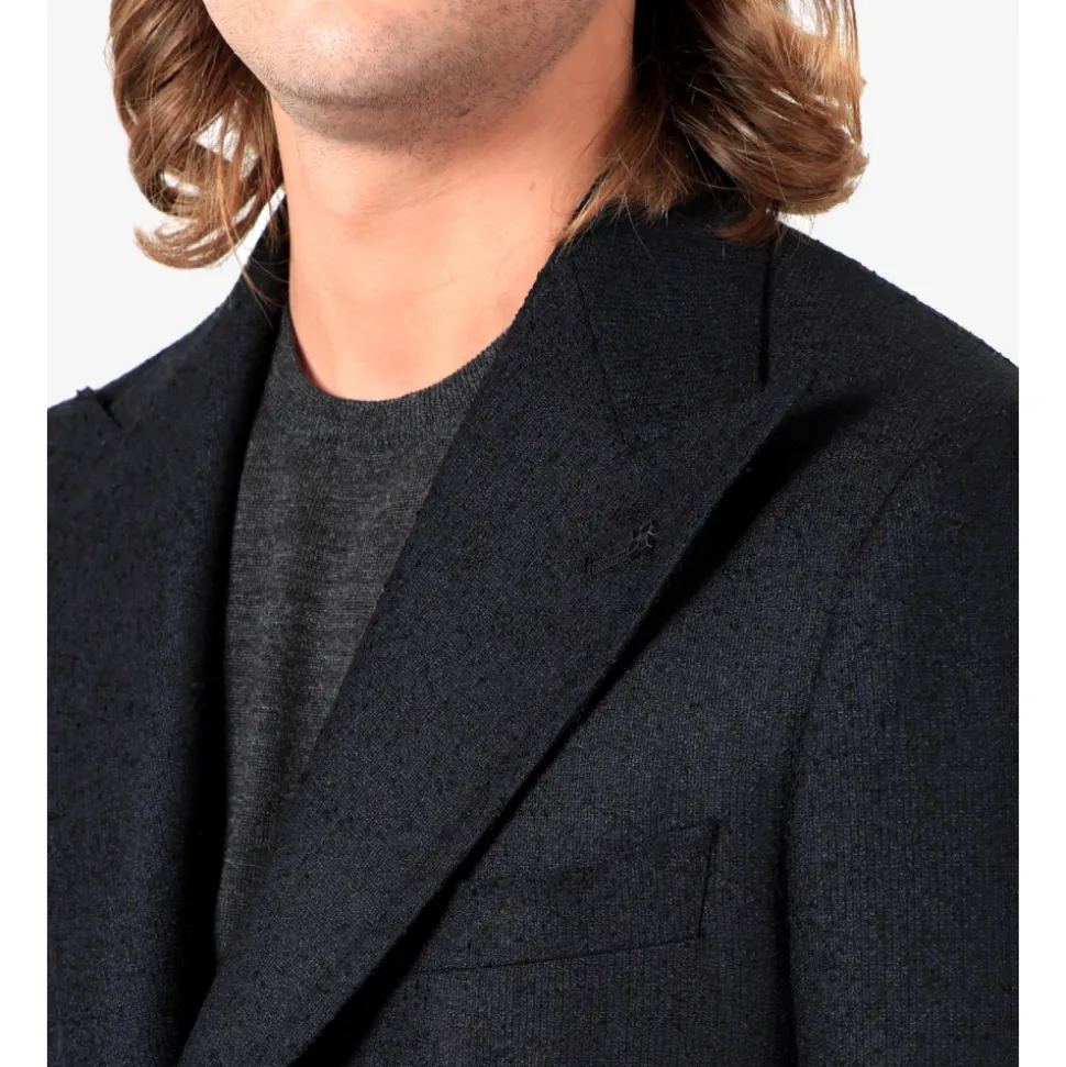 Veste Bleue en Laine avec Revers Cranté